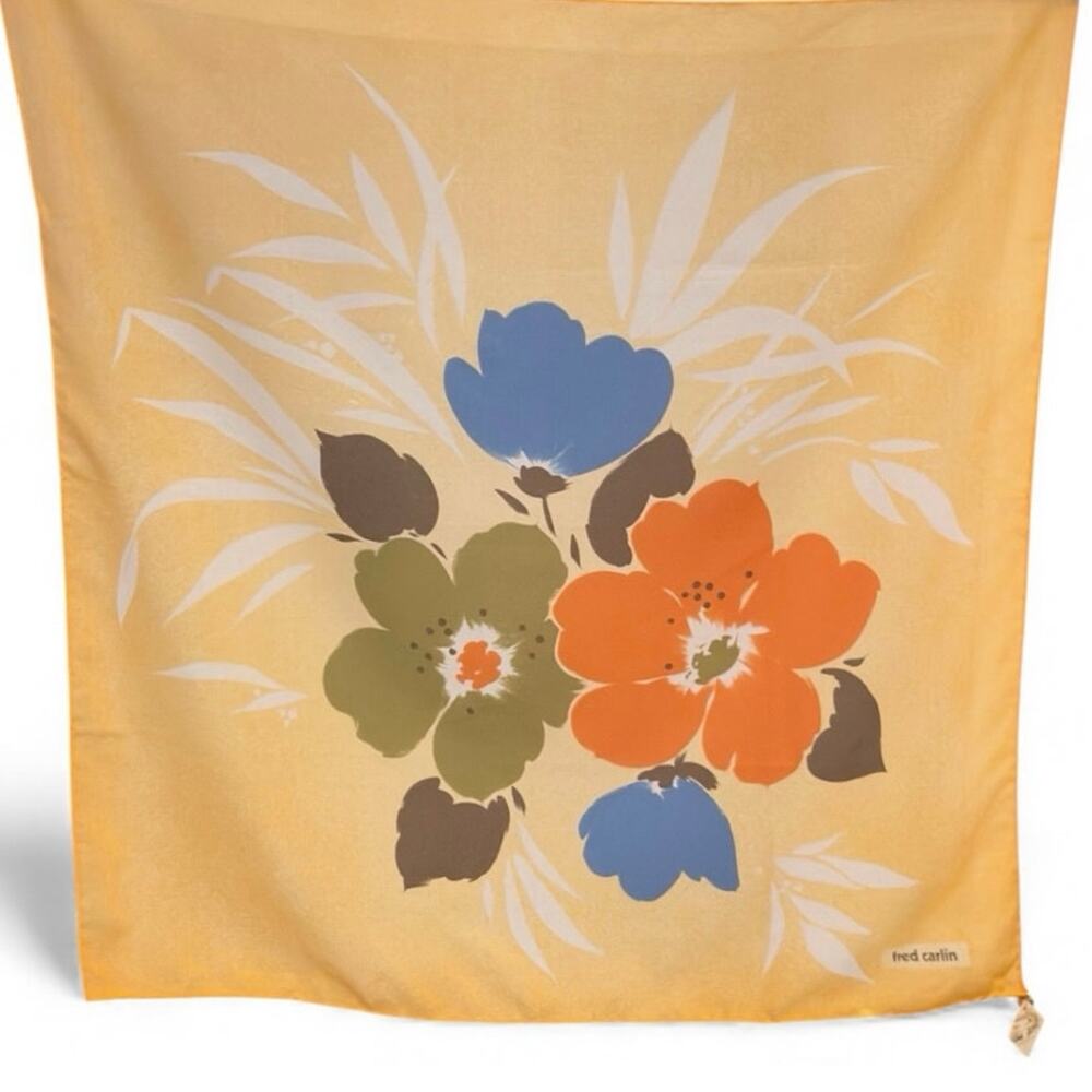 Rare Vintage 1960 Fred Carlin Foulards Floral Scarf Original Tag Hand Rolled Hem